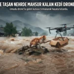 Çin’de Taşan Nehirde Mahsur Kalan Kedi Drone ile Kurtarıldı