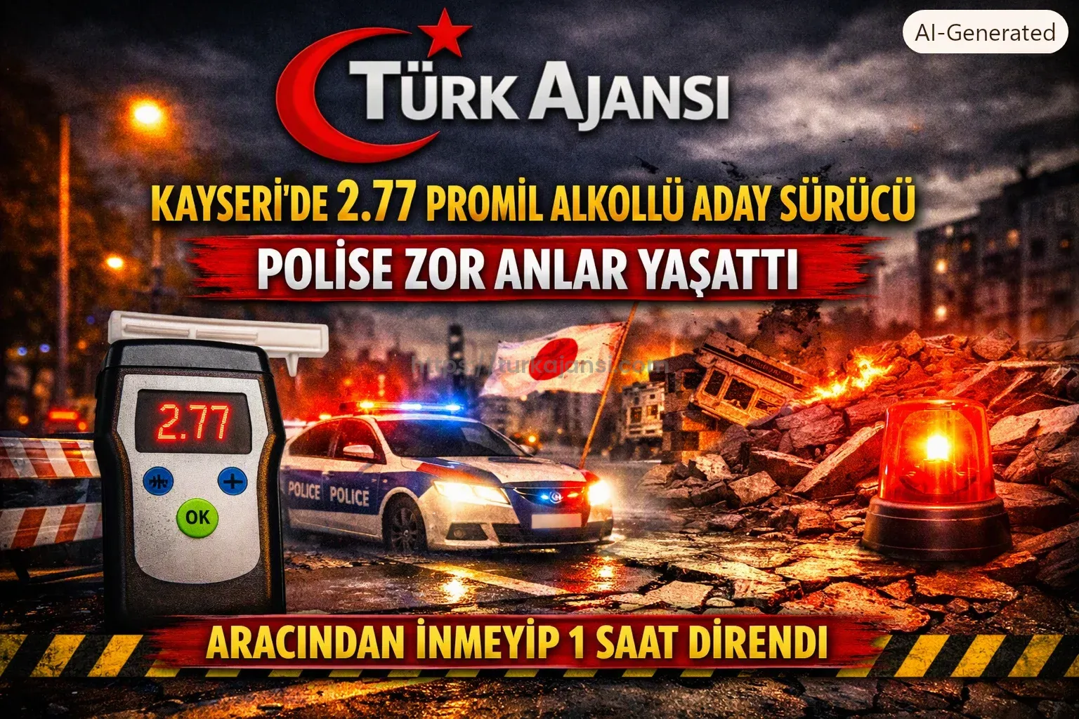 Kayseri’de 2.77 Promil Alkollü Aday Sürücü Polise Zor Anlar Yaşattı