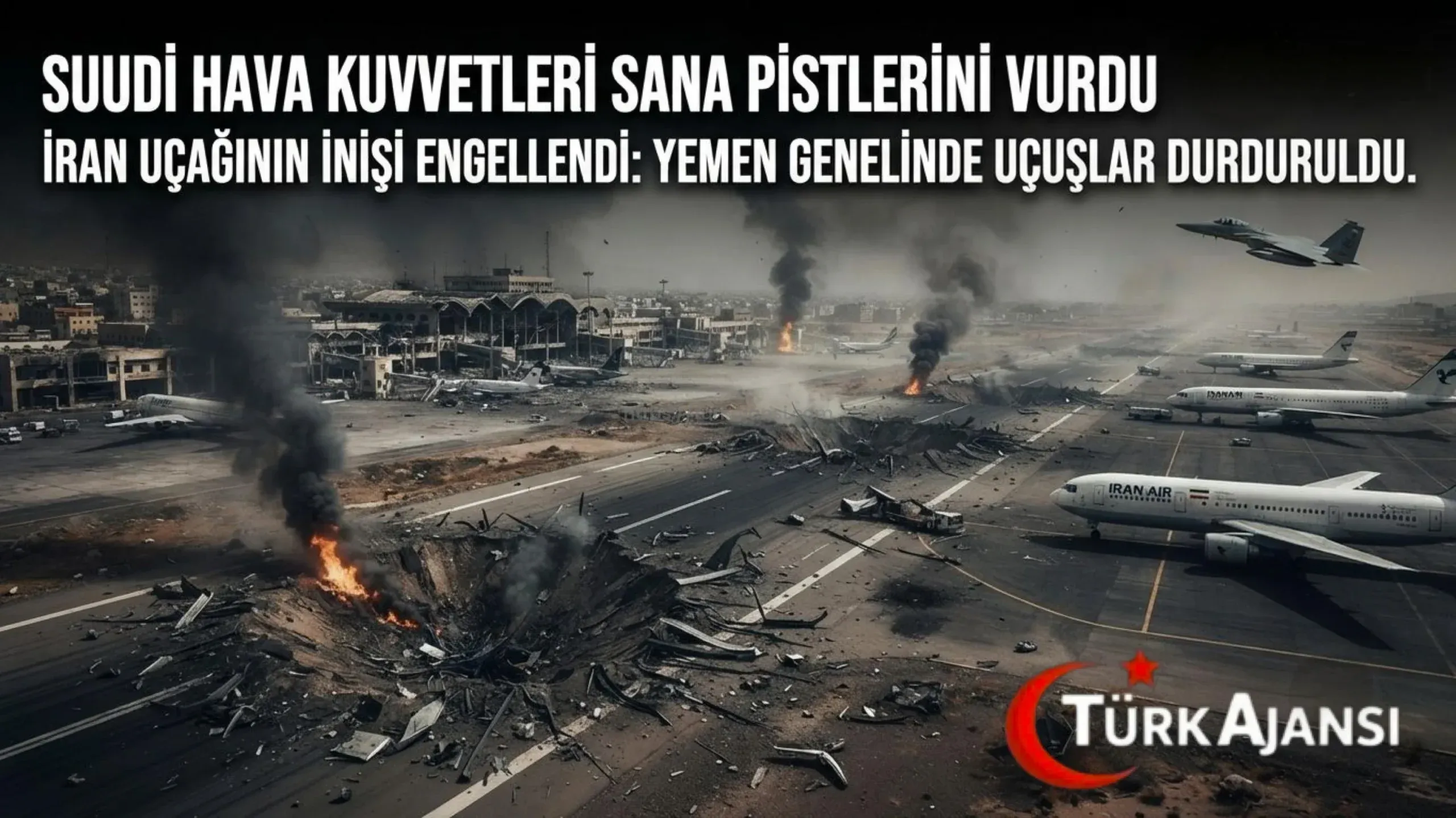 Suudi Arabistan Yemen’de Havalimanı Pistlerini Vurdu: İran Uçağının İnişi Engellendi