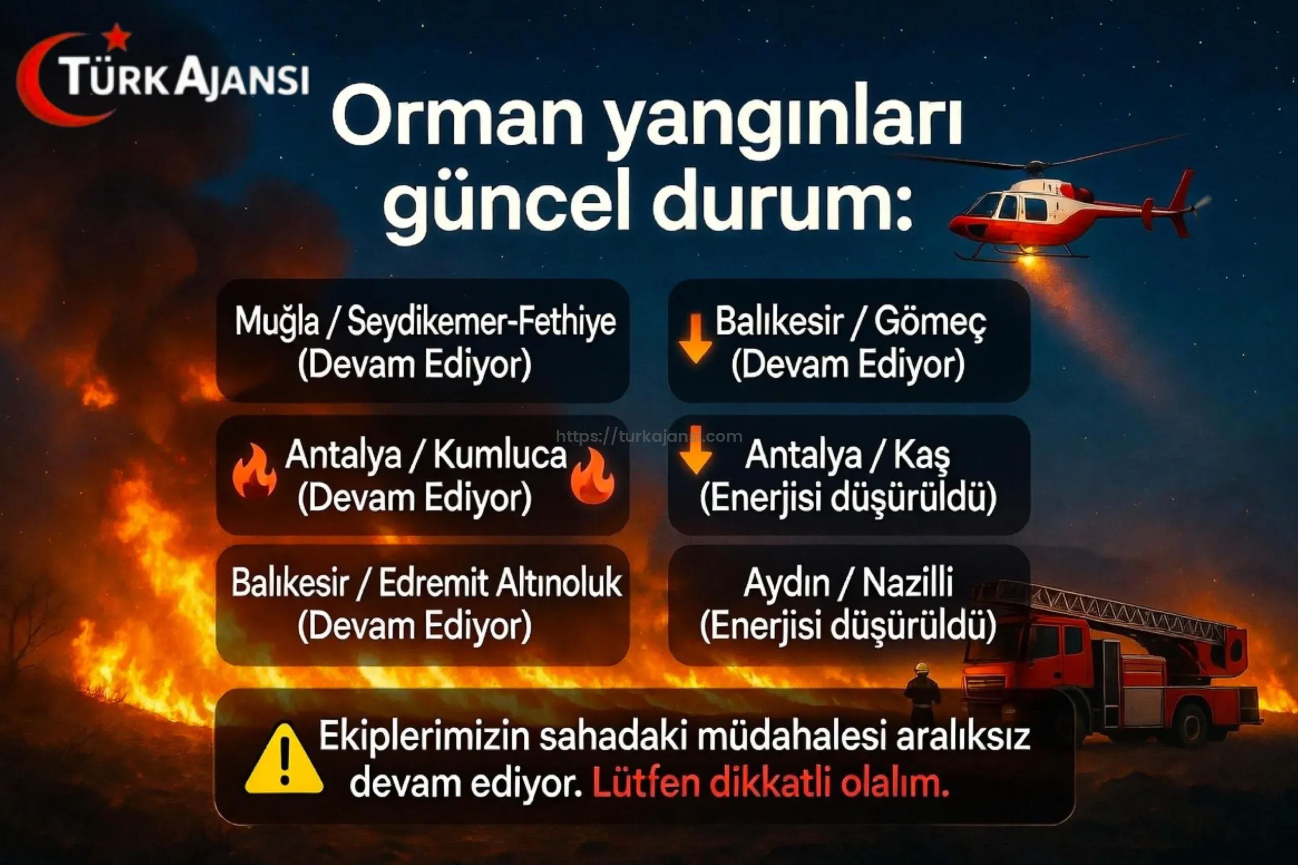 Türkiye’de Orman Yangınları: 6 Bölgede Müdahale Sürüyor