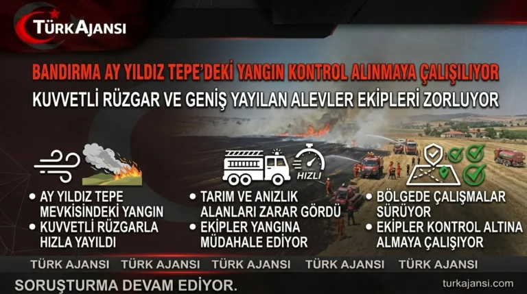 Bandırma Ay Yıldız Tepe’de Yangın – Tarım Arazileri Zarar Gördü