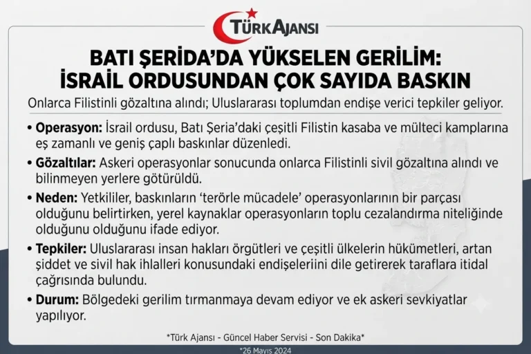 Batı Şeria’da İsrail Operasyonları: Çok Sayıda Gözaltı