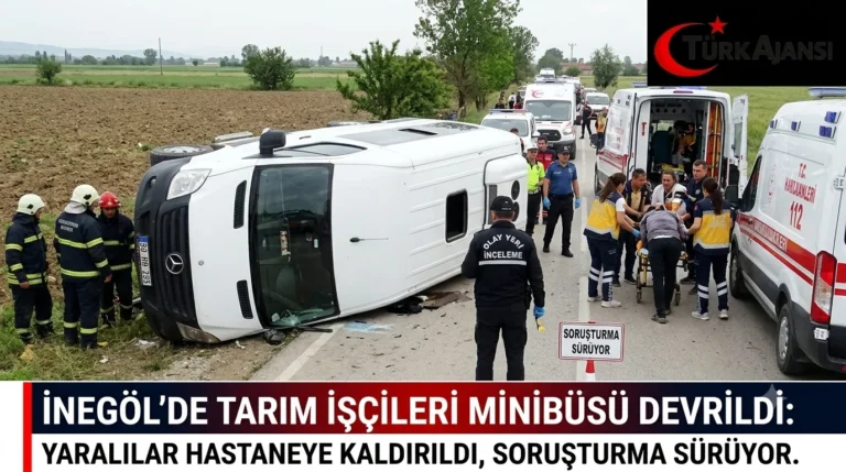 İnegöl’de Tarım İşçilerini Taşıyan Minibüs Devrildi