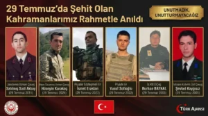 29 Temmuz’da Şehit Olan Kahramanlarımız Rahmetle Anıldı