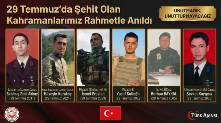 29 Temmuz’da Şehit Olan Kahramanlarımız Rahmetle Anıldı