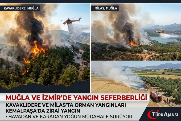 Muğla ve İzmir’de Orman ve Zirai Yangınlara Müdahale Sürüyor