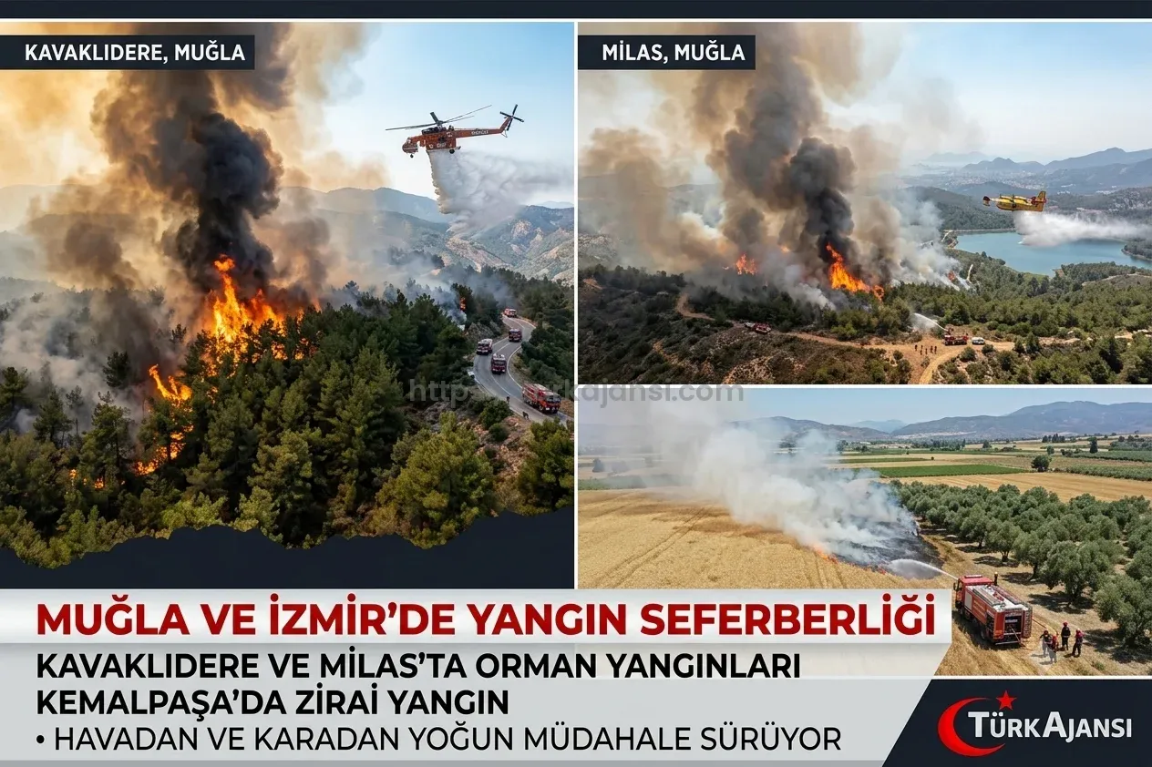 Muğla ve İzmir’de Orman ve Zirai Yangınlara Müdahale Sürüyor